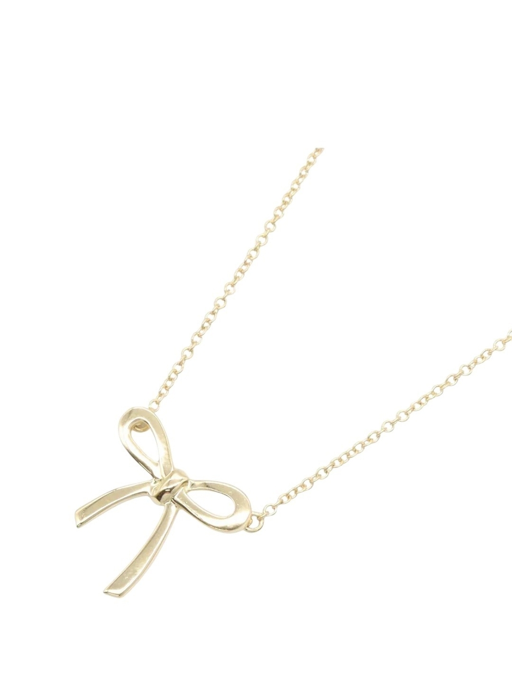 Tiffany & Co. 18k Yellow Gold Ribbon Bow Pendant Necklace Authentic